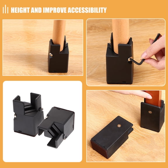 SOPOTUTU 4Pcs Black Adjustable Bed Risers for Furniture Legs with Screw Clamp and Easy Installation