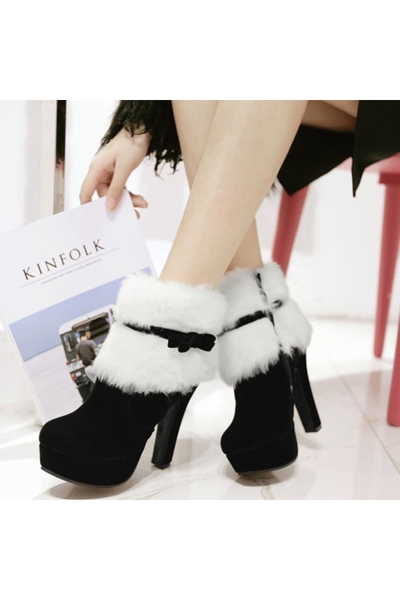 High Heeled Boots Chunky Heel Black Rubber 1 Pair Nonslip Waterproof Platform Winter