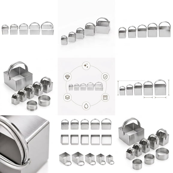 SOPOTUTU 5Pcs Plated Silver Cookie Cutter Square Shape Stainless Steel Mold for Cookie Baking and Shaping