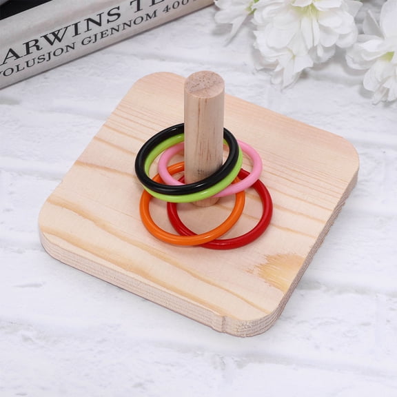 SOPOTUTU Parrot Intelligence Training Toy Parrot Interactive Ring Toss Toy Wood 1 Set