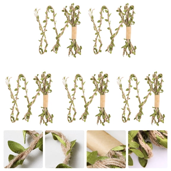 SOPOTUTU 5Pcs Simulated Green Leaf Woven Rope Jute DIY present Packing Decoration for Home Decor Craft Enthusiasts