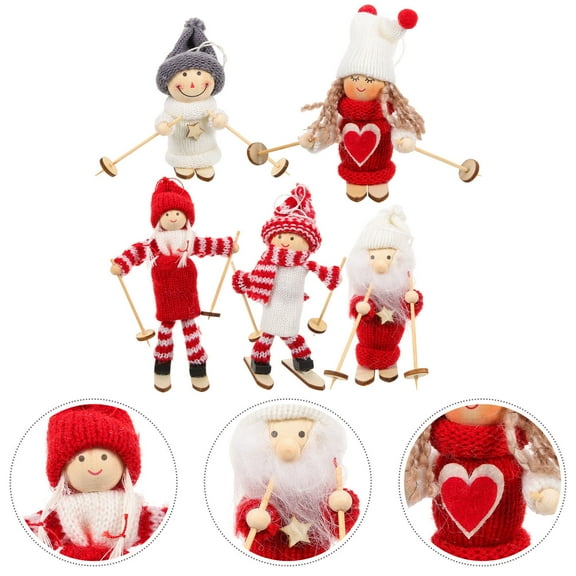 SOPOTUTU Ski Themed Tree Ornaments Wooden Ornaments Decorative Home Decor Christmas 5Pcs