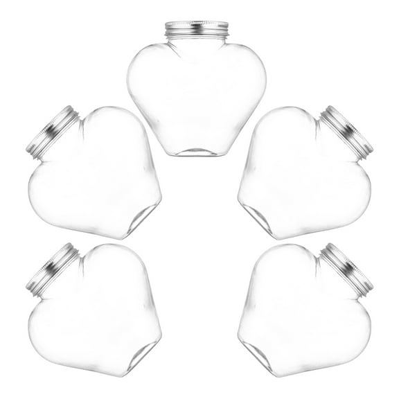 SOPOTUTU 5Pcs Heart Juice Bottles with Caps Reusable Clear Plastic Beverage Containers