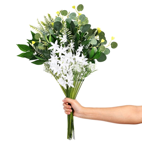 SOPOTUTU 60Pcs Realistic Artificial Plants Dark Green Plastic Decorative Indoor Outdoor Home Office Decor