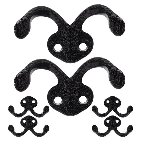 SOPOTUTU Stylish Black Double Hooks, Easy Install for Home Decor 6Pcs