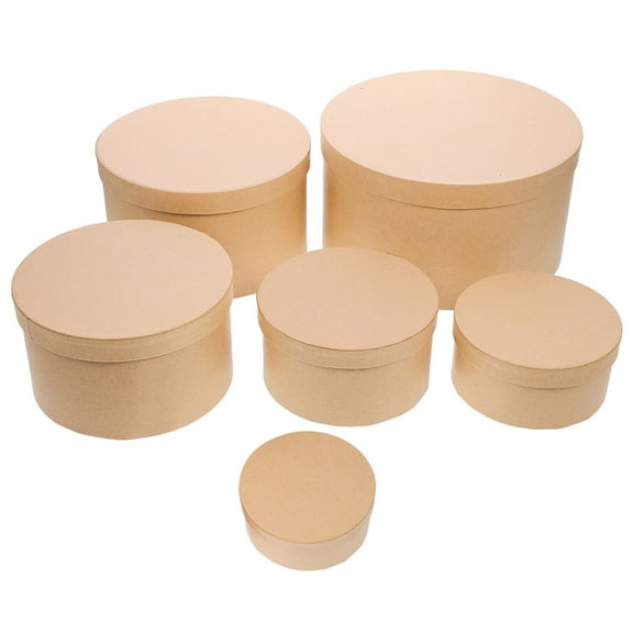 SOPOTUTU 6pcs Kraft Paper Round Cardboard Boxes Beige Minimalist Design for Packaging and Storage