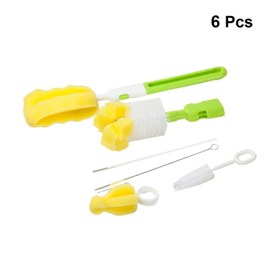 SOPOTUTU Bottle Cleaning Brush Set Feeding-Bottle Brush Sponge 6Pcs Green
