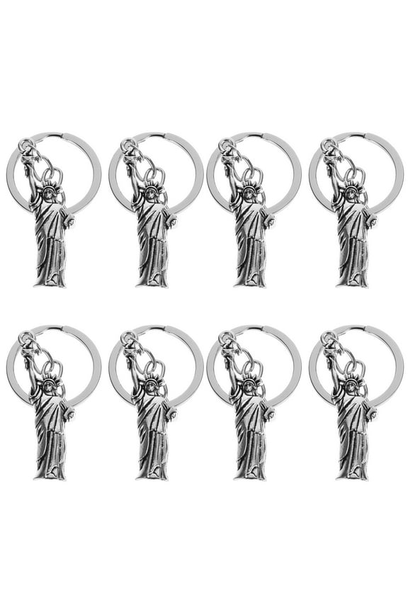 8Pcs Lady Liberty Keychain Decorative Metal Pendant Statue Shape For Independence Day Occasions