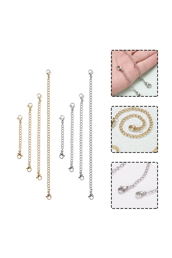 8-Piece Stainless Steel Jewelry Extension Chains for Women, Necklace & Bracelet Links for Jewelry Making