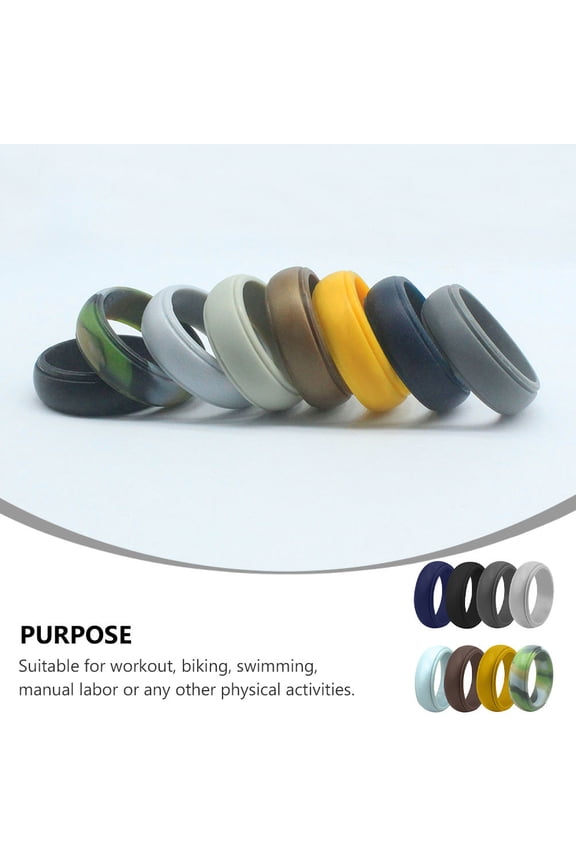 8Pcs Sports Silicone Rings Waterproof Finger Jewelry for Swimming and Manual Work