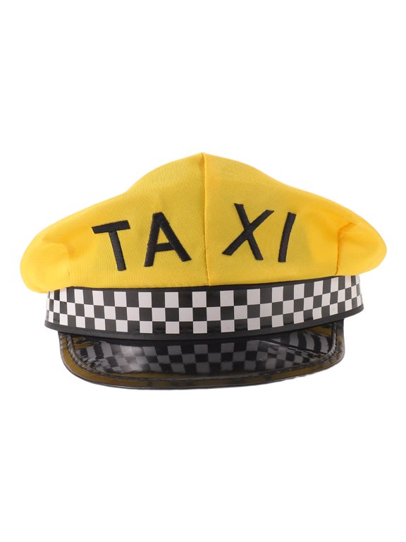 Adult Taxi Driver Cap Yellow Wide Brim Hat with Badge Comfortable Breathable Party Wear