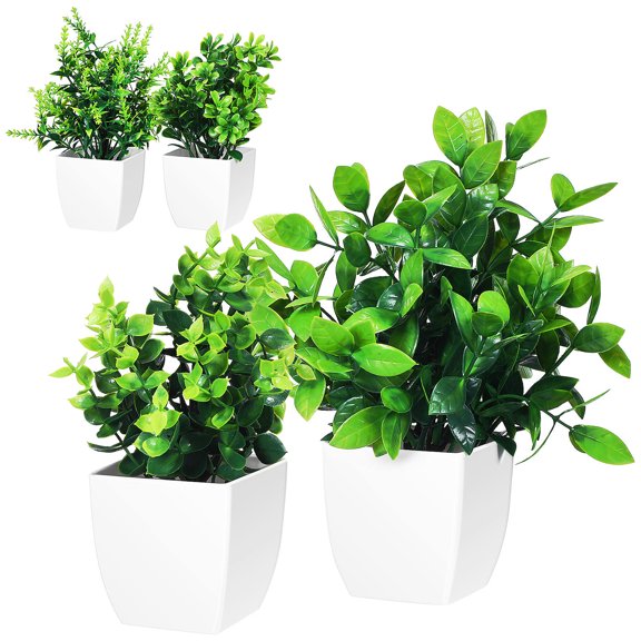 SOPOTUTU 4-Pack Artificial Potted Plants for Indoor Home Decor, Assorted Green Faux Plants, Easy Care, Perfect for Office and Living Room