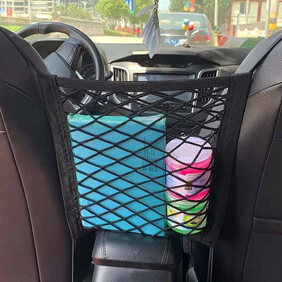 SOPOTUTU Black Car Seat Gap Storage Net, Polyester Mesh Organizer for Front Seat, Multi-Purpose Car Holder