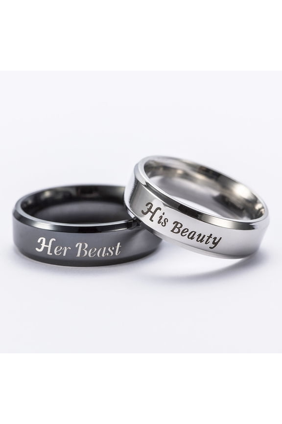 Black Stainless Steel Couple Rings Her King His Queen Finger Promise Rings for Wedding Anniversary