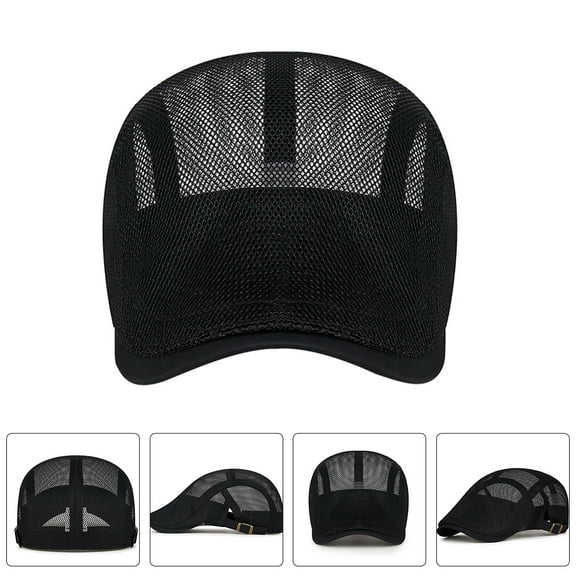 SOPOTUTU  Mens Breathable Mesh Newsboy Cap Black Classic Style Sun Protection Hat