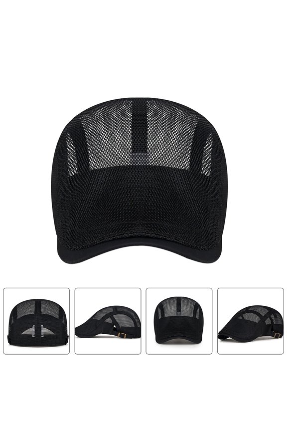 Mens Breathable Mesh Newsboy Cap Black Classic Style Sun Protection Hat