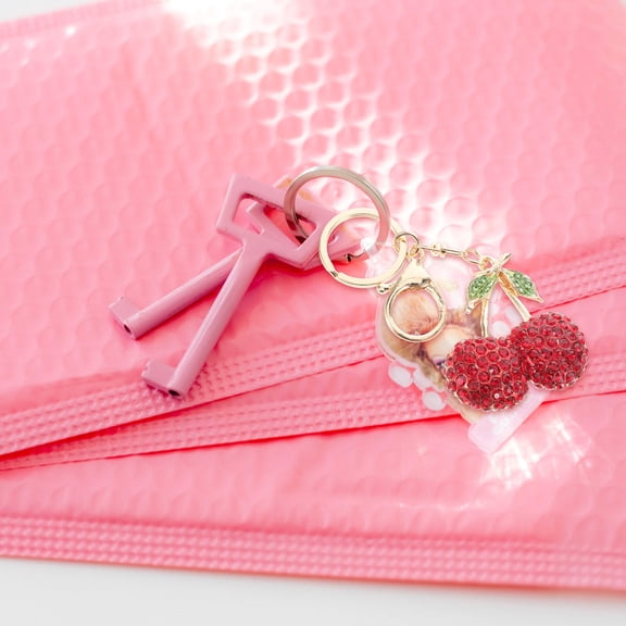 SOPOTUTU Rhinestone Cherry Keychain for Handbags, Zinc Alloy Charm with Romantic Design, Stylish and Accessory, 1 Set