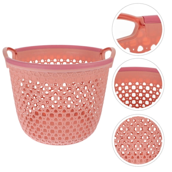 SOPOTUTU Portable Laundry Hamper with Handle Pink Hollow Design for Bathroom Use