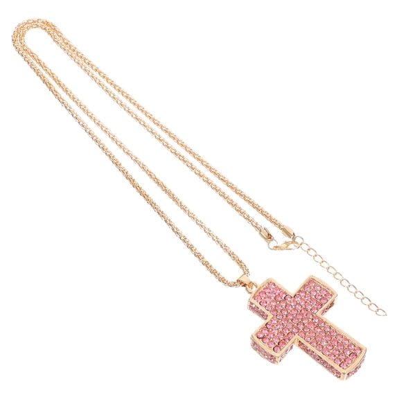 SOPOTUTU Zinc Alloy Pink Rhinestone Cross for Car Mirror Versatile Interior Decoration