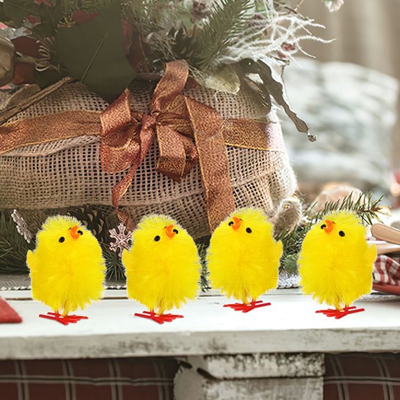 SOPOTUTU Cute Mini Easter Chick Decorations, 12-Piece Chenille Figurine Set for Table Displays