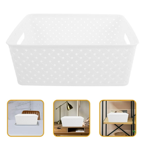 SOPOTUTU Dark Grey PVC Woven Plastic Storage Basket with Lid and Handles for Candy and Small Item Organization