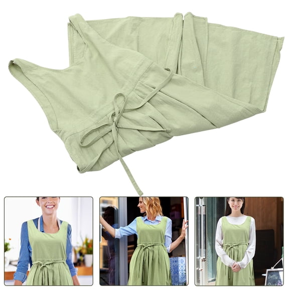 SOPOTUTU Decorative Green Chef Apron Waist Style with Pockets Perfect for Home and Cafe Use