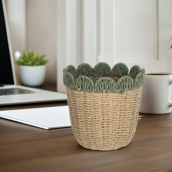 SOPOTUTU Desk Trash Can Organizer Paper Rope Storage Basket Handwoven Green Iron for Office Home Bedroom