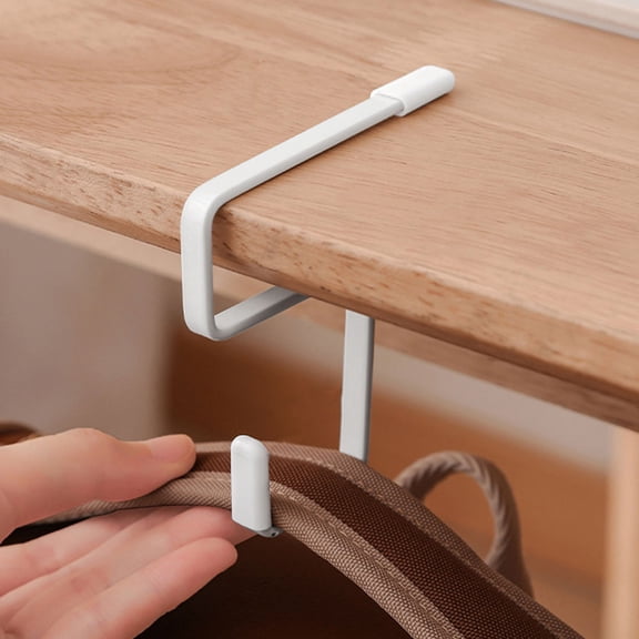 SOPOTUTU 4Pcs Space Saving Desk Hook for Hanging Bags White Iron No Drill Installation Set