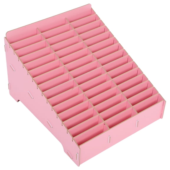 SOPOTUTU Pink Wooden Mobile Phone Storage Organizer Station with Multi Compartments for Office and Meeting Rooms