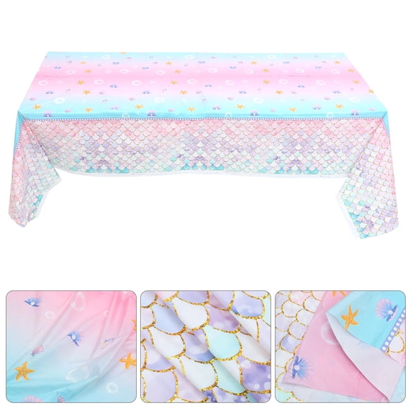 SOPOTUTU Mermaid Rectangle Table Cover Disposable Plastic Party Tablecloth for Birthday Decoration