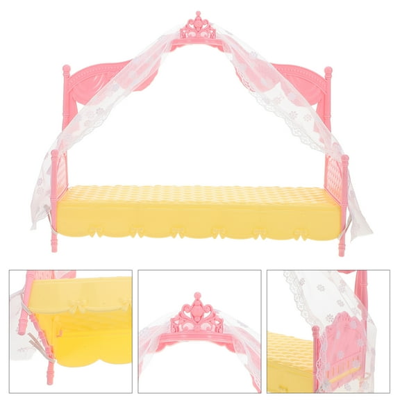 SOPOTUTU Miniature Plastic Canopy Bed Dollhouse Furniture Bedroom Accessory 1 Piece