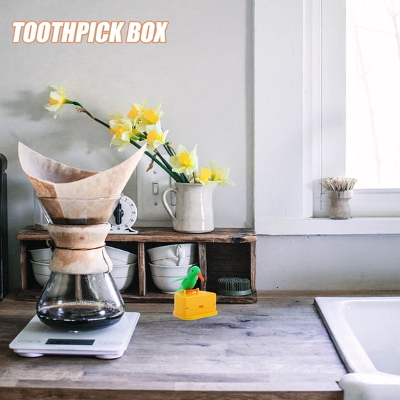 SOPOTUTU Cute Bird Shaped Toothpick Holder, Green, Automatic Dispensing, Portable for Home and Office