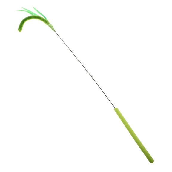 SOPOTUTU Green Cat Teaser Stick with Long Rod for Engaging Indoor Cat Exercise and Playful Interaction