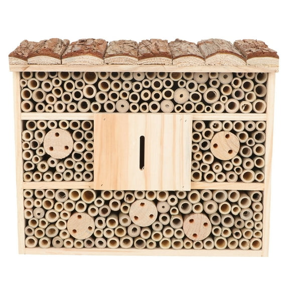 SOPOTUTU Garden Maintenance Bee House for Garden Beige Wood 1Pack