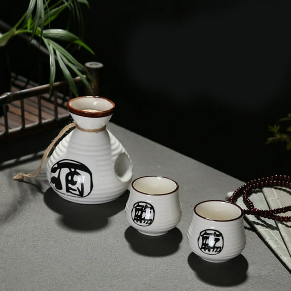 SOPOTUTU Handmade Ceramic Sake Set with Japanese Kanji Calligraphy for Serving Wine Multi Color