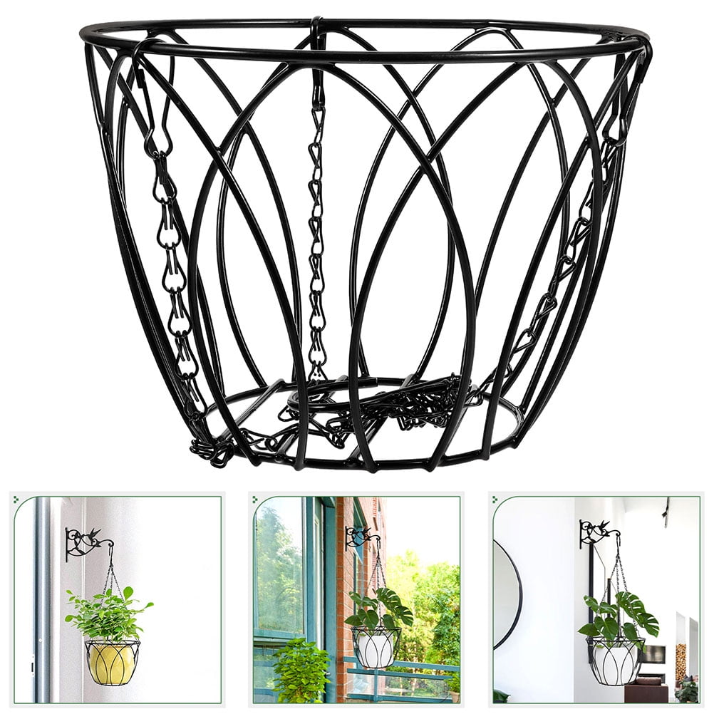 SOPOTUTU High Deep Petal Shape Iron Hanging Railing Planter Black 1Pcs