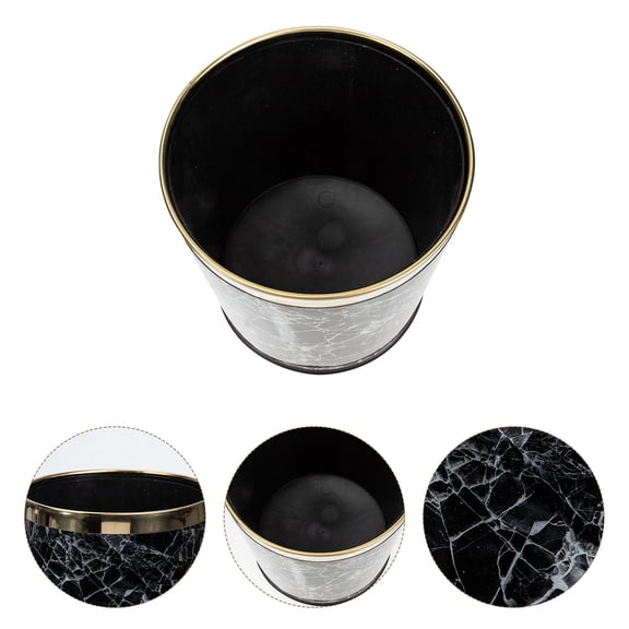 SOPOTUTU Storage Garbage Basket Black Marbling Waste Paper Bin with Lidless Design