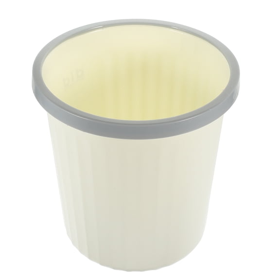 SOPOTUTU Home Garbage Can Plastic Lid Free Reusable Beige Trash Bin for Kitchen and Bedroom