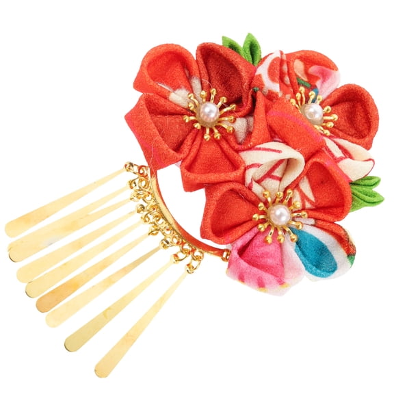 SOPOTUTU Japanese Style Red Cloth Hair Clip Barrette Set for Women, Decorative Hair Accessories for Daily Wear and Special Occasions