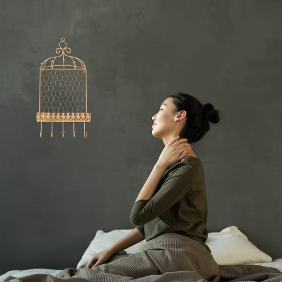 SOPOTUTU Golden Iron Jewelry Shelf Wall Mount Space-Saving Organizer 1 Pack