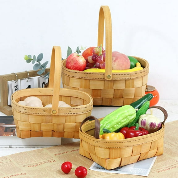 SOPOTUTU Small Woven Basket with Handle for Fruits Vegetables and Snacks