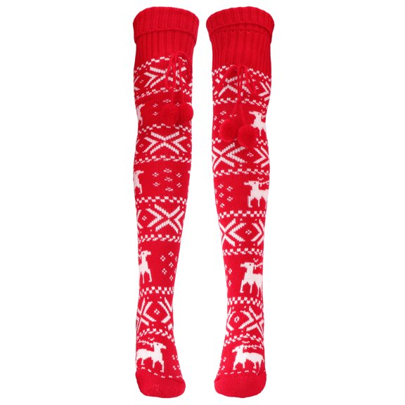 SOPOTUTU Red Knitted Overknee Socks for Women, Warm High Boot Stockings 75x3.1in, Perfect for Christmas and Holiday Season