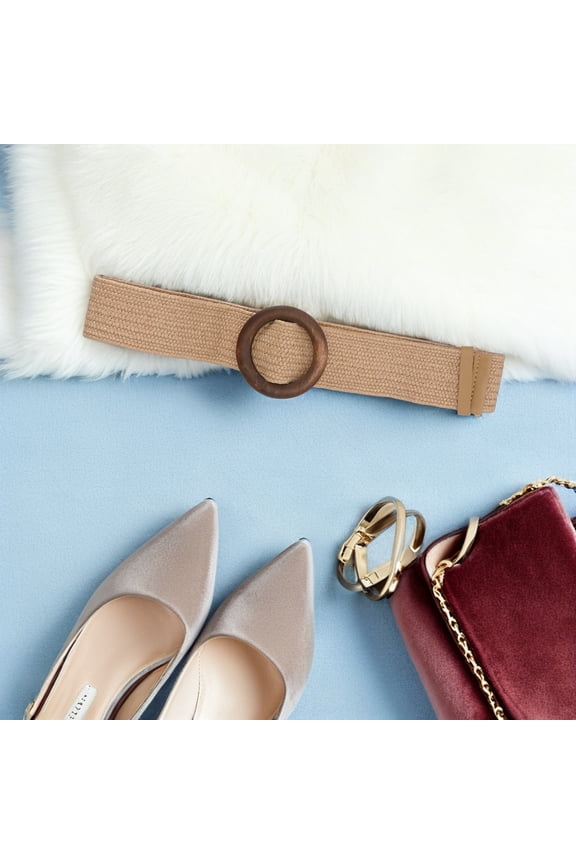 Circle Buckle Woven Belt Ladies Leisure Belt Brown 1Pcs