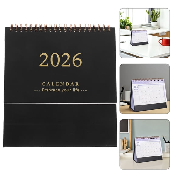 SOPOTUTU 2026 Black Desktop Monthly Calendar Planner Compact Design for Home and Office Use