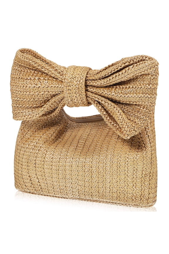 Multi-Functional Women's Straw Clutch Purse, Lightweight Khaki Handbag, Stylish and , 1 Set