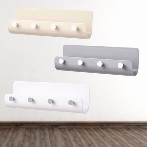 SOPOTUTU Adhesive Wall Mounted Storage Rack Grey Doorway Porch Rack 4 Pegs Key Hook