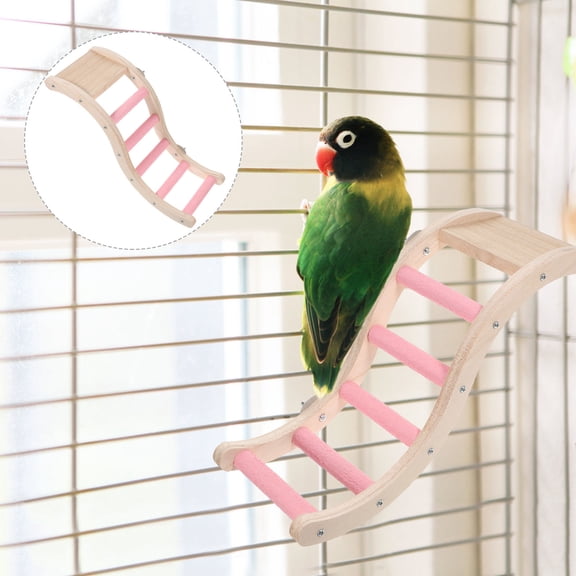 SOPOTUTU Parrot Ladder Plaything Pink Wood for Bird Cage Chewing Exercise Decor