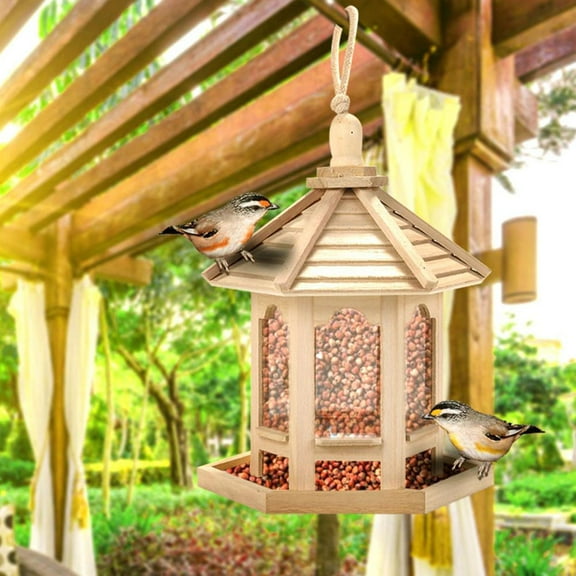 SOPOTUTU Wooden Bird Feeding Box Light Brown Hanging Feeder for Small Birds Parrots