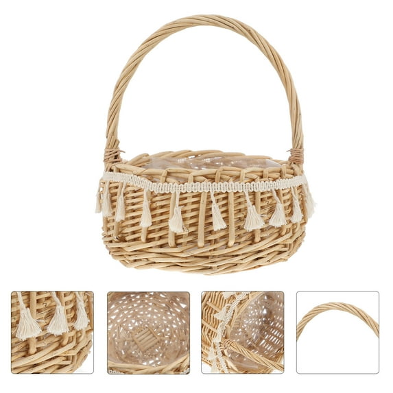 SOPOTUTU Khaki Woven Flower Basket Portable Bride Basket for Wedding Decor and Storage, 1 Piece