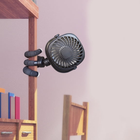 SOPOTUTU Clip on USB Fan Octopus Shape Portable Low Noise Cooling for Home Office Black